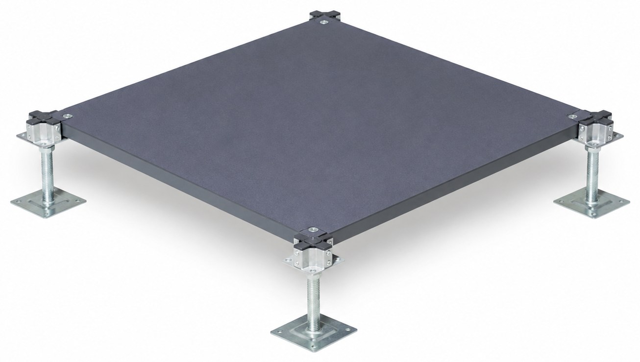 Panel de suelo tecnico elevado de acero-cemento sobre pedestales regulables